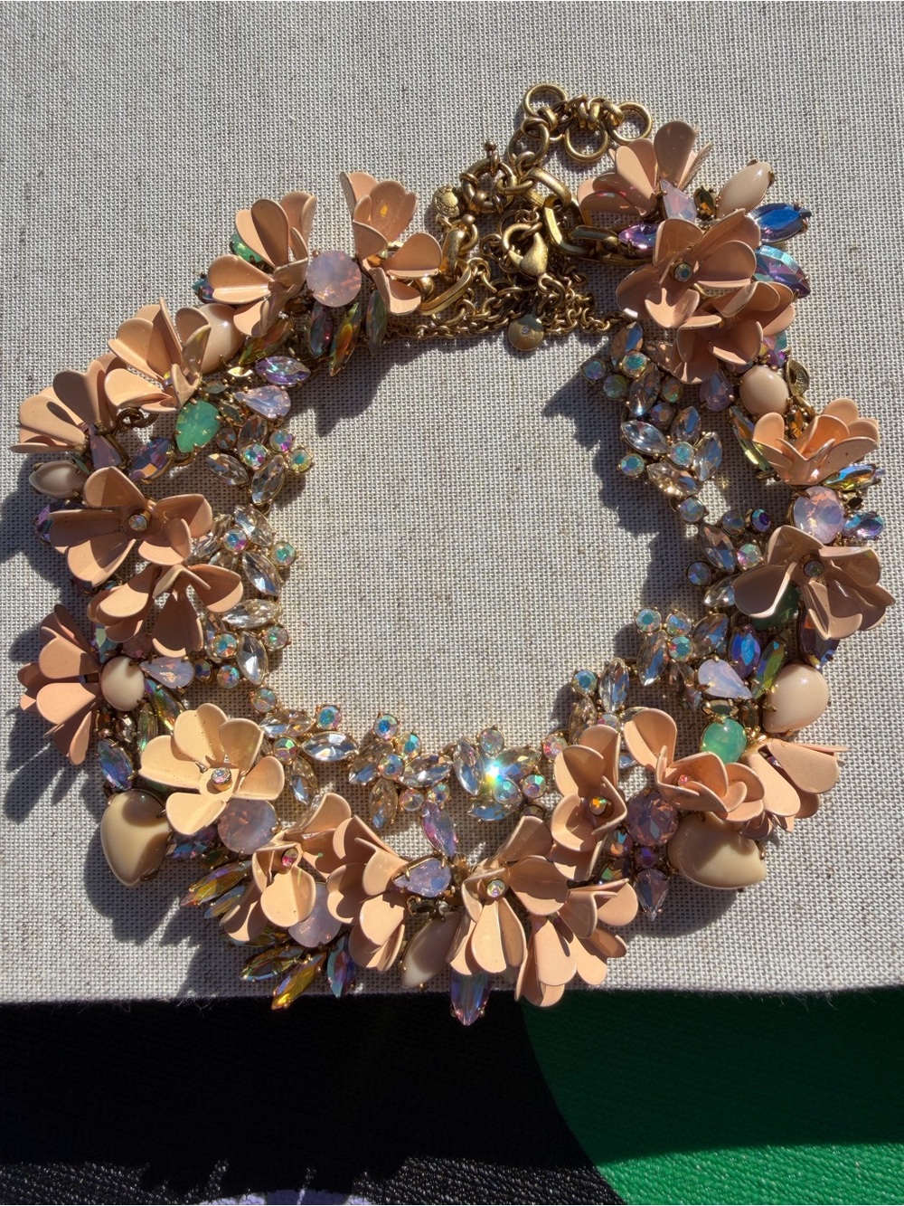 J.CREW MARDI GRAS FLORAL CRYSTAL STATEMENT ENAMEL NECKLACE FIESTA ORANGE AURORA